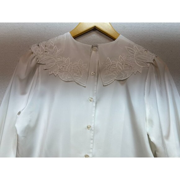 Vintage Michelle Stuart Women's Button Back Blouse Size 8 White Lightweight - Picture 10 of 12